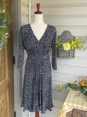 Leota Black and Gray Leopard-Print Wrap-Style Midi Dress